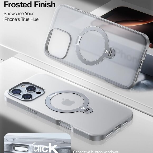 iPhone 16 Pro Max Case 360 Spin Magnetic Stand MagSafe Shockproof-Grey - Picture 6 of 10